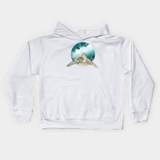 Painted turtle with ocean/sea background Kids Hoodie